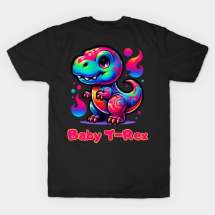 Baby T-Rex Cute Neon Dinosaur Kawaii Chibi T-Shirt